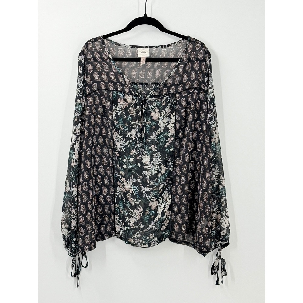 Knox Rose Floral Sheer Peasant top Womens sz XXL Boho Dark feminine whimsigoth